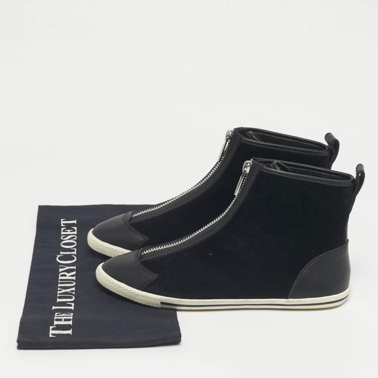 Pre Owned Marc by Marc Jacobs Black Leather and Suede Zip Front High Top Sneakers Size 37