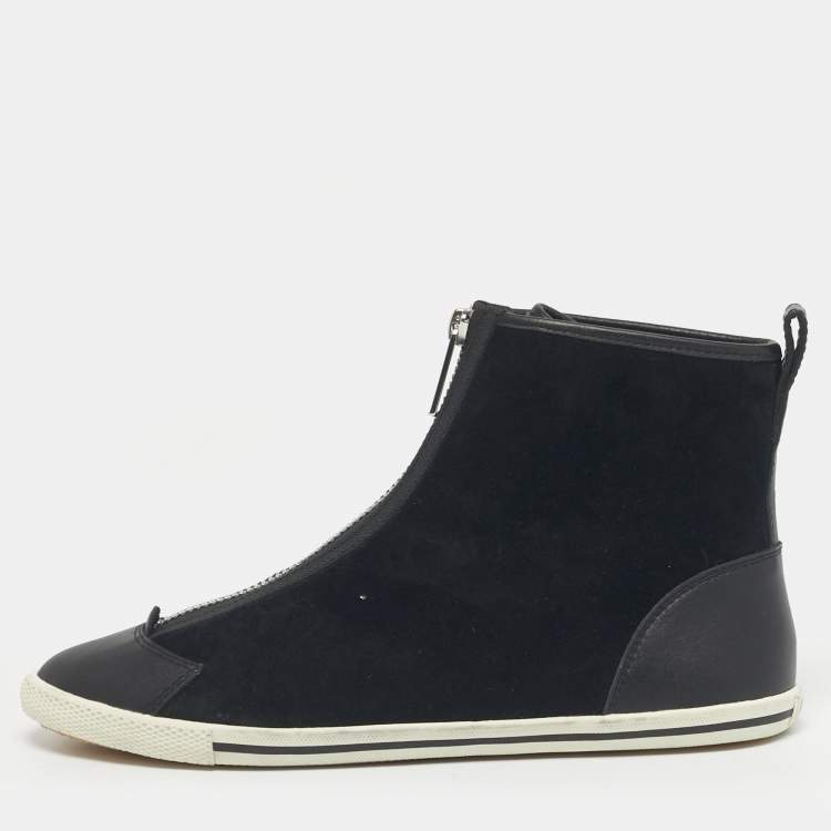 Pre Owned Marc by Marc Jacobs Black Leather and Suede Zip Front High Top Sneakers Size 37
