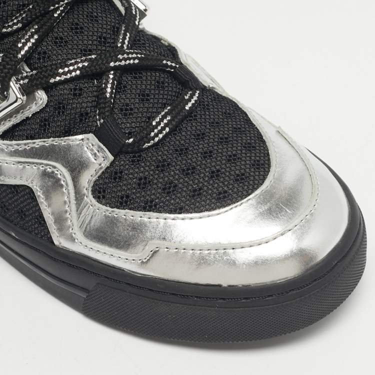 Pre Owned Marc by Marc Jacobs Silver/Black Leather and Fabric High Top Sneakers Size 36
