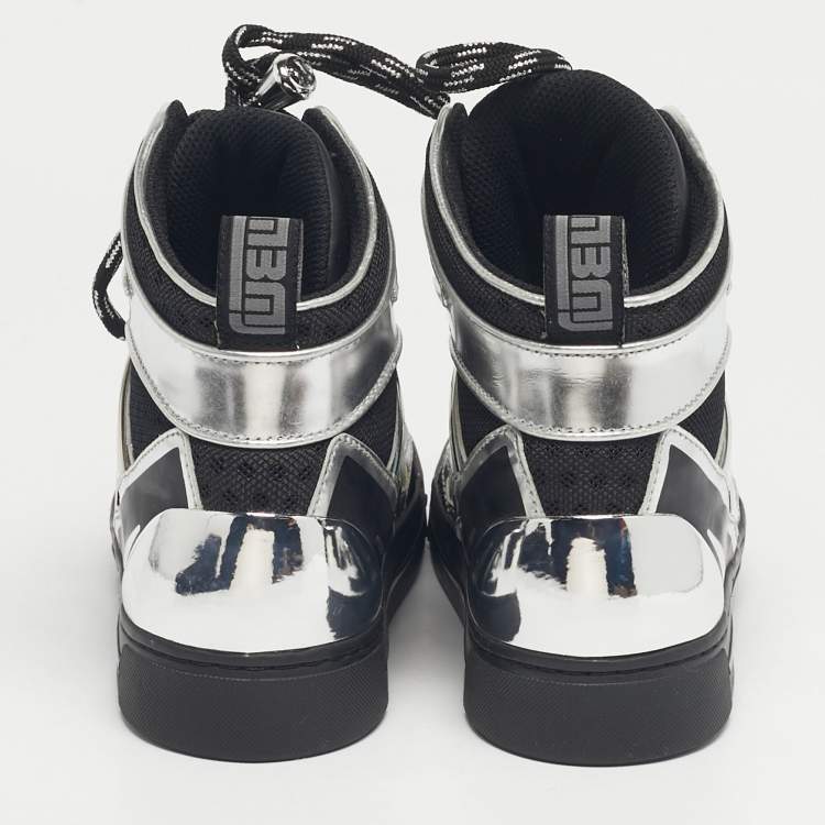 Pre Owned Marc by Marc Jacobs Silver/Black Leather and Fabric High Top Sneakers Size 36