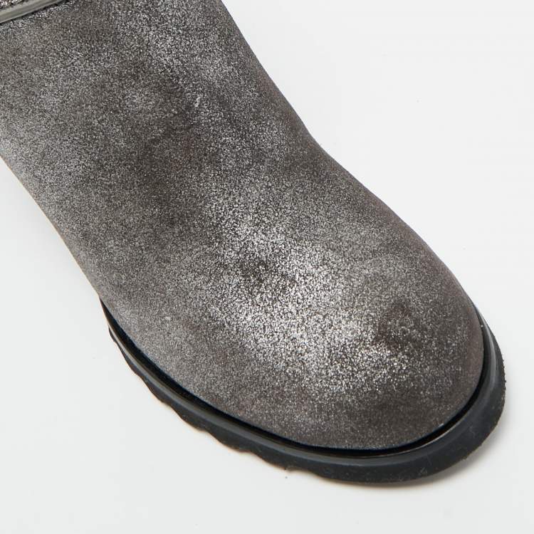 Pre Owned Marc by Marc Jacobs Silver Suede Ankle Length Boots Size 37