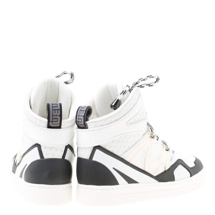 Pre Owned Marc by Marc Jacobs Monochrome Leather And  Mesh High Top Sneakers Size 38