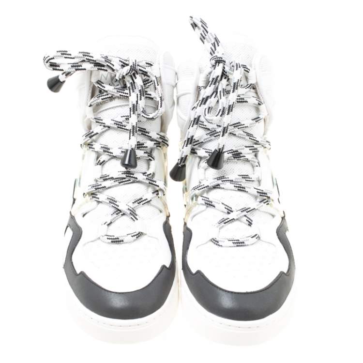 Pre Owned Marc by Marc Jacobs Monochrome Leather And  Mesh High Top Sneakers Size 38
