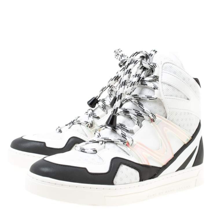 Pre Owned Marc by Marc Jacobs Monochrome Leather And  Mesh High Top Sneakers Size 38