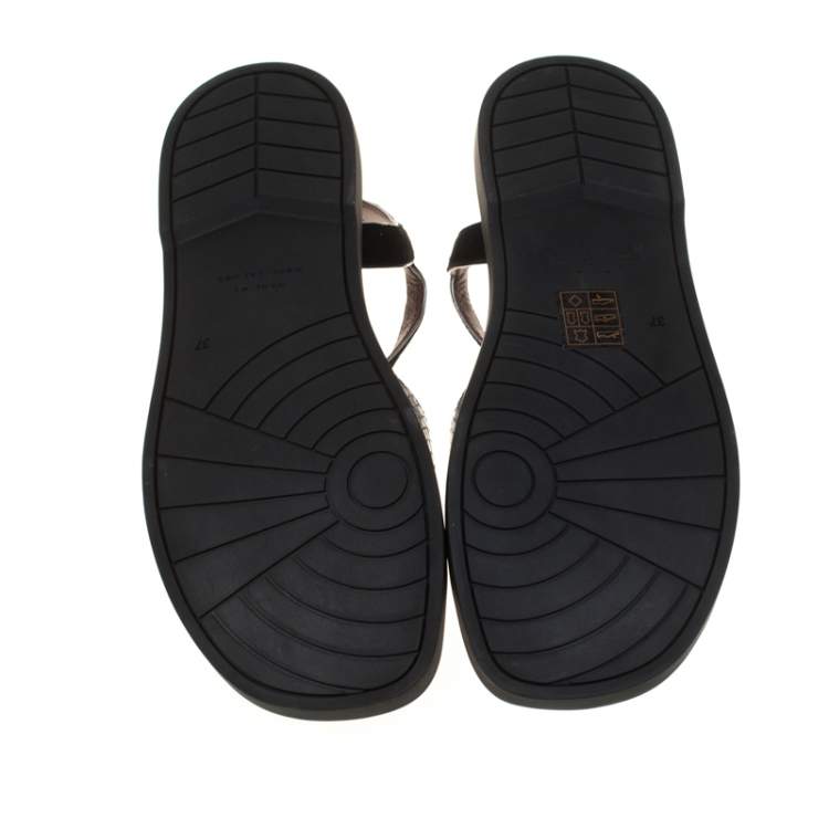 Pre Owned Marc by Marc Jacobs Black/Blue Embossed Snake Leather Jodie Flat Sandals Size 37