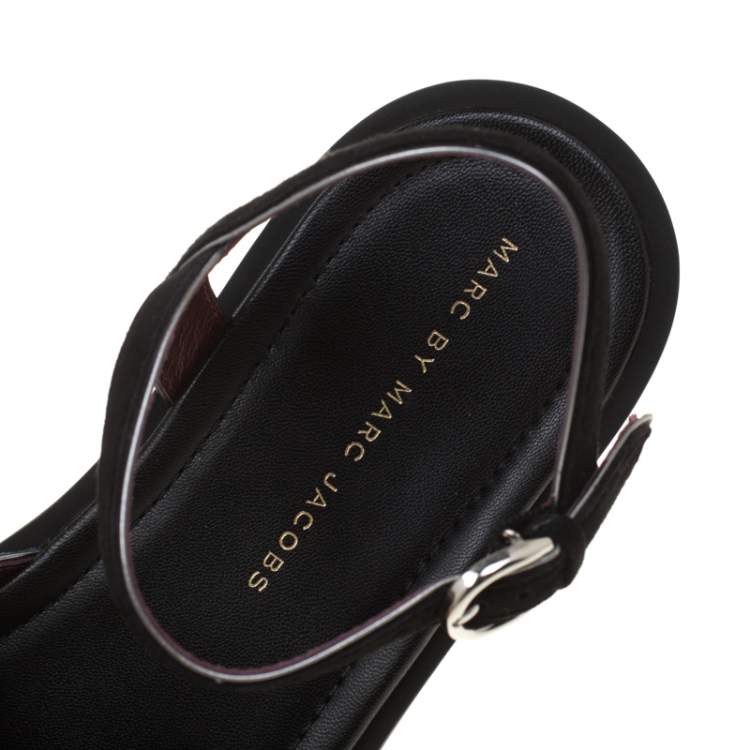 Pre Owned Marc by Marc Jacobs Black/Blue Embossed Snake Leather Jodie Flat Sandals Size 37