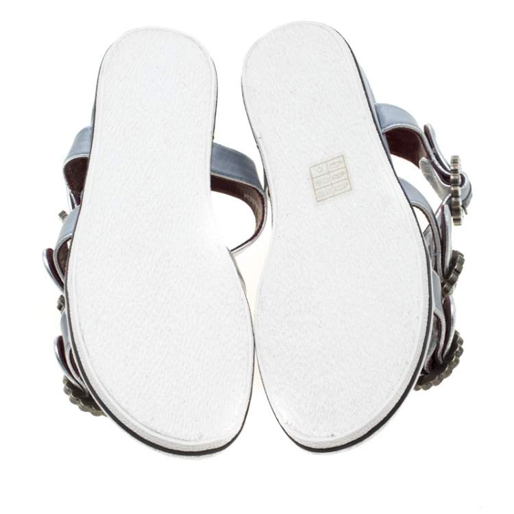 Pre Owned Marc By Marc Jacobs Grey Satin Crystal Embellished Buckle Flat Strappy Sandals Size 36