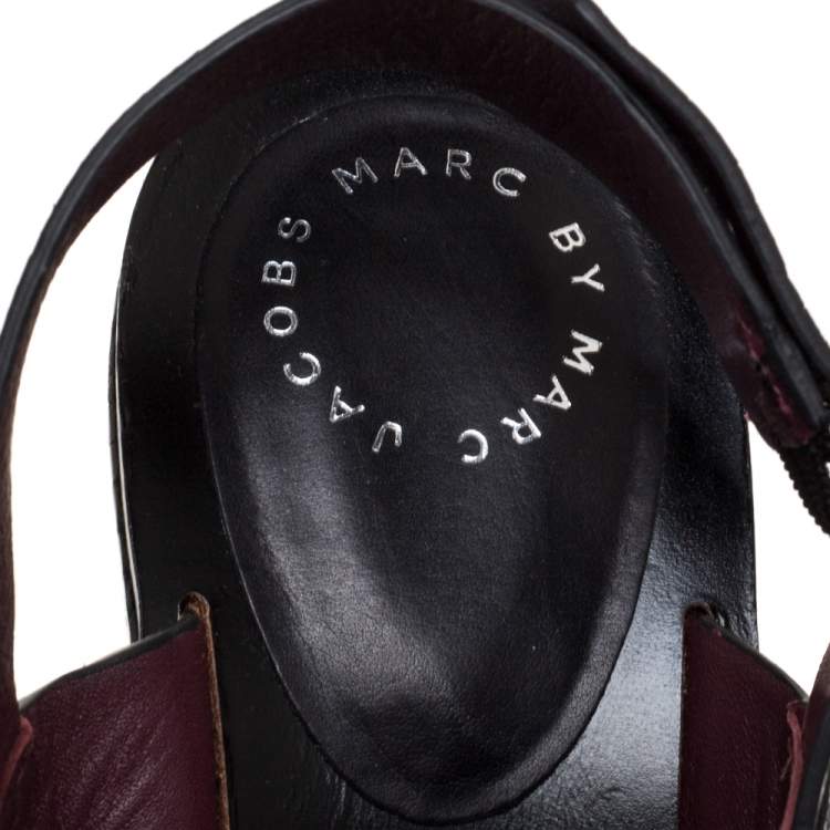 Pre Owned Marc by Marc Jacobs Black Python Embossed Leather Wedge Platform Ankle Strap Sandals Size 39