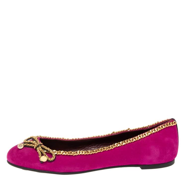 Pre Owned Marc by Marc Jacobs Magenta Suede Chain Bow Ballet Flats Size 38
