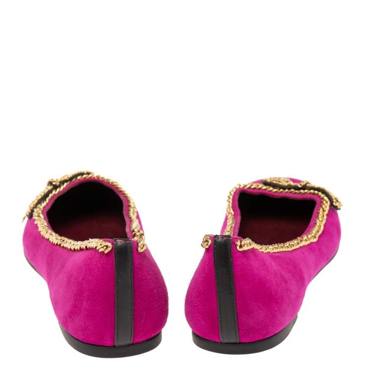 Pre Owned Marc by Marc Jacobs Magenta Suede Chain Bow Ballet Flats Size 38