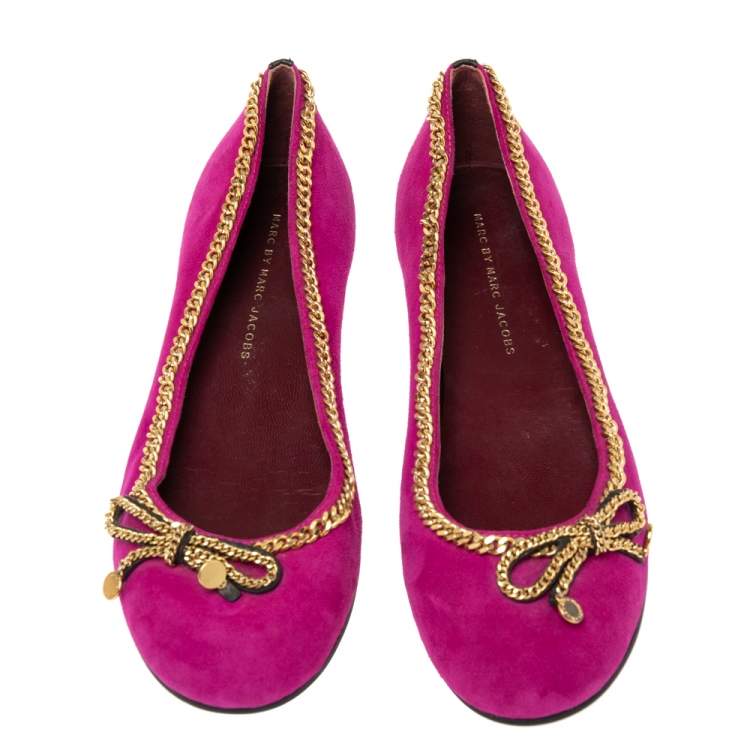 Pre Owned Marc by Marc Jacobs Magenta Suede Chain Bow Ballet Flats Size 38