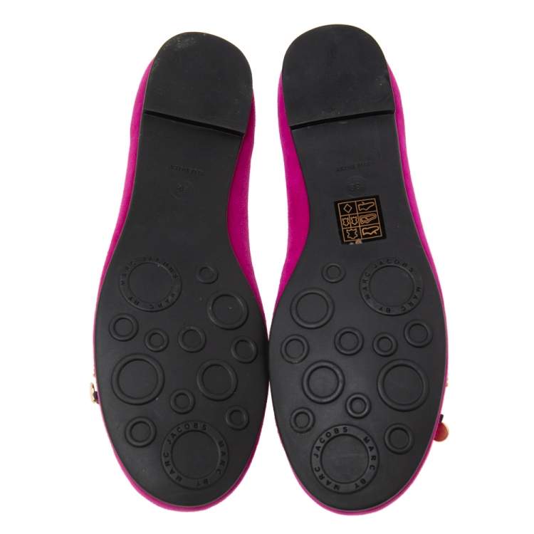 Pre Owned Marc by Marc Jacobs Magenta Suede Chain Bow Ballet Flats Size 38