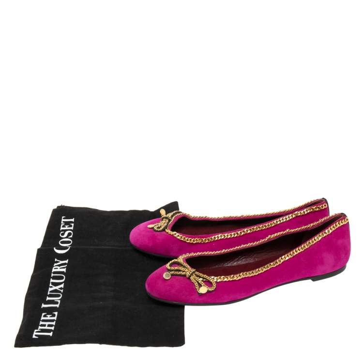 Pre Owned Marc by Marc Jacobs Magenta Suede Chain Bow Ballet Flats Size 38