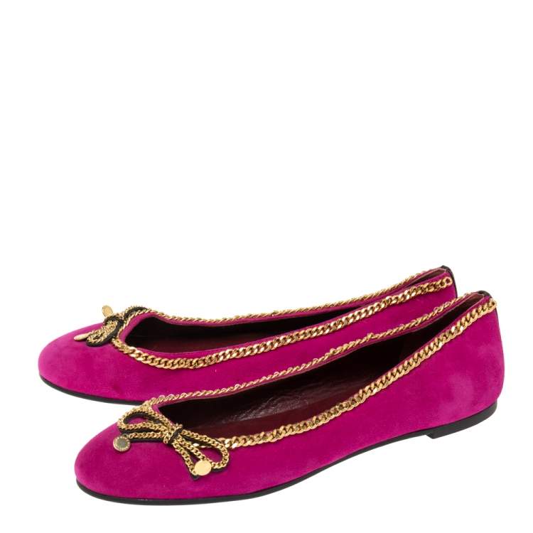 Pre Owned Marc by Marc Jacobs Magenta Suede Chain Bow Ballet Flats Size 38
