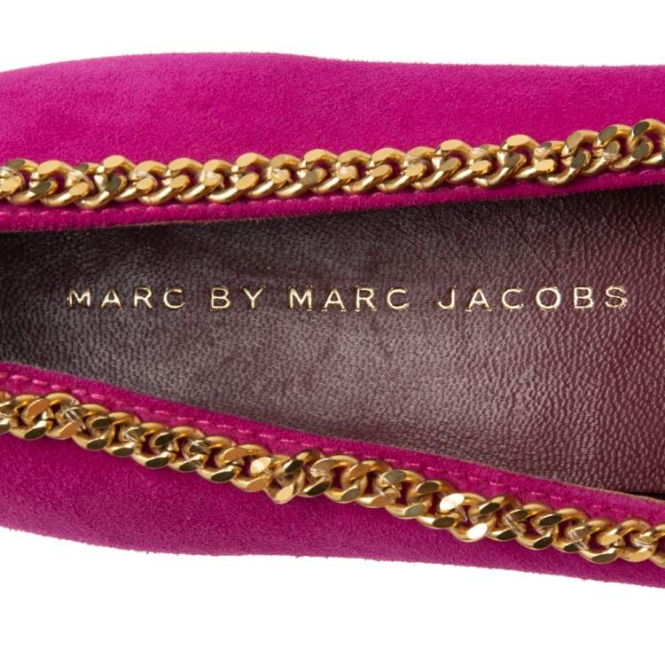 Pre Owned Marc by Marc Jacobs Magenta Suede Chain Bow Ballet Flats Size 38