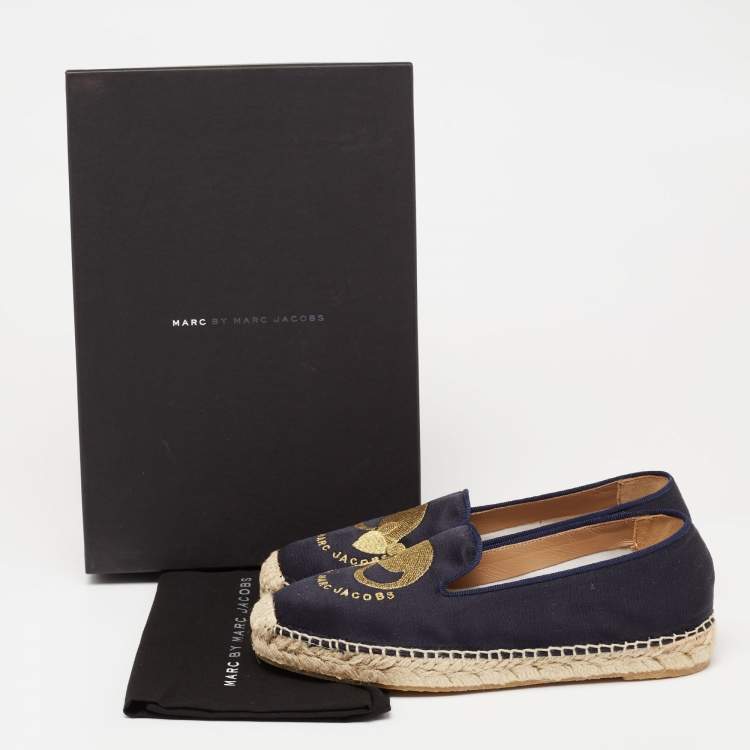 Pre Owned Marc by Marc Jacobs Navy Blue Satin Sleeping Mouse Flat Espadrilles Size 36