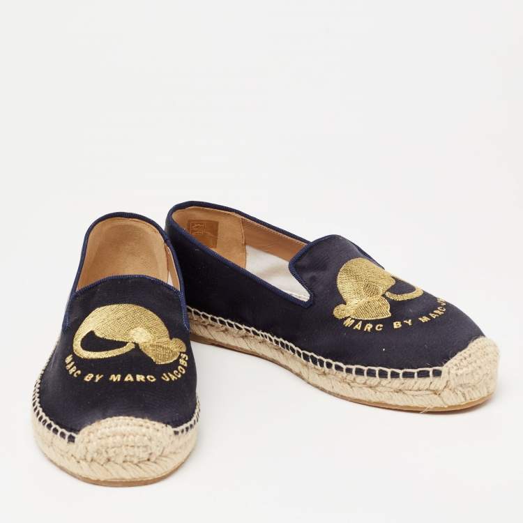 Pre Owned Marc by Marc Jacobs Navy Blue Satin Sleeping Mouse Flat Espadrilles Size 36