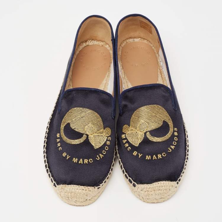 Pre Owned Marc by Marc Jacobs Navy Blue Satin Sleeping Mouse Flat Espadrilles Size 36