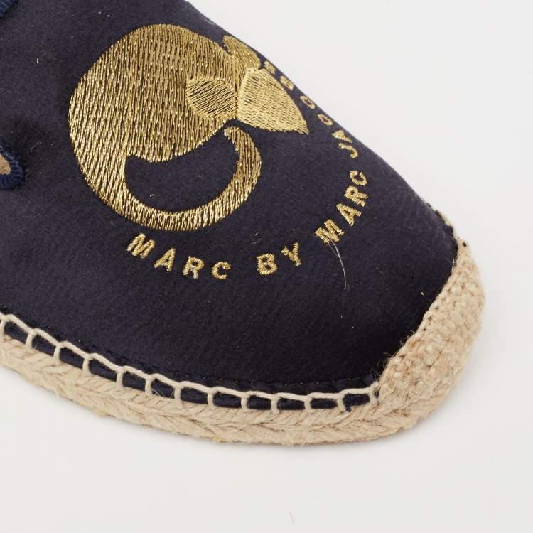 Pre Owned Marc by Marc Jacobs Navy Blue Satin Sleeping Mouse Flat Espadrilles Size 36
