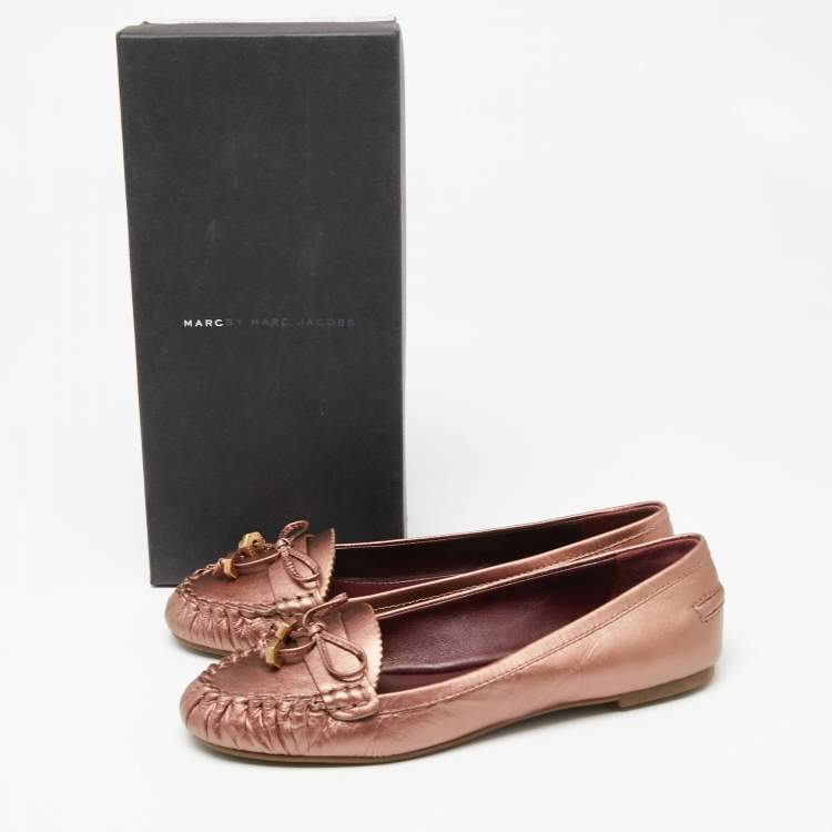 Pre Owned Marc by Marc Jacobs Metallic Bronze Leather Loafers Size 37.5