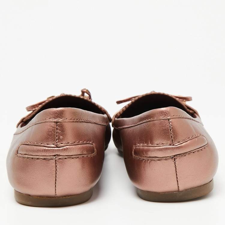 Pre Owned Marc by Marc Jacobs Metallic Bronze Leather Loafers Size 37.5