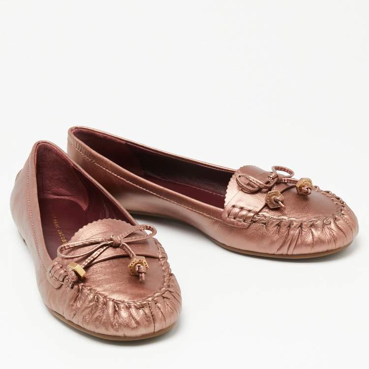 Pre Owned Marc by Marc Jacobs Metallic Bronze Leather Loafers Size 37.5