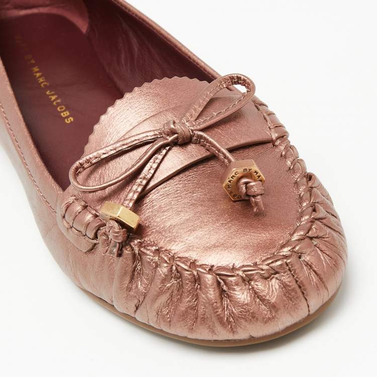 Pre Owned Marc by Marc Jacobs Metallic Bronze Leather Loafers Size 37.5