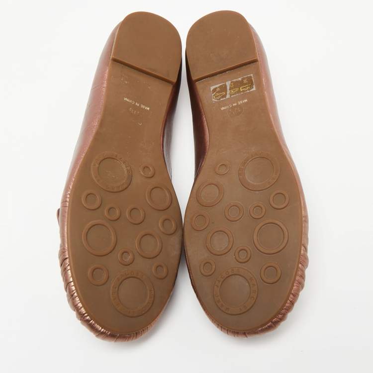 Pre Owned Marc by Marc Jacobs Metallic Bronze Leather Loafers Size 37.5