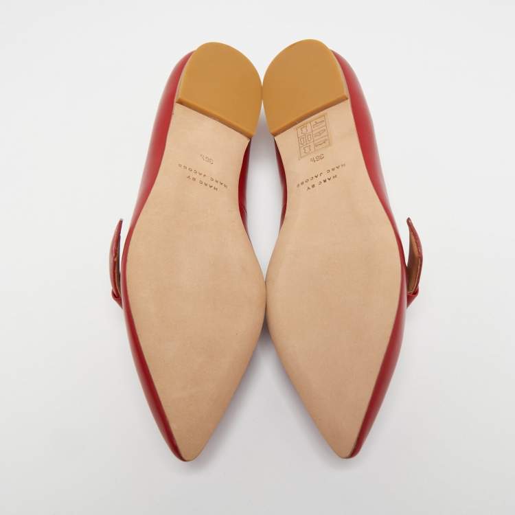 Pre Owned Marc by Marc Jacobs Red Leather Ballet Flats Size 36.5