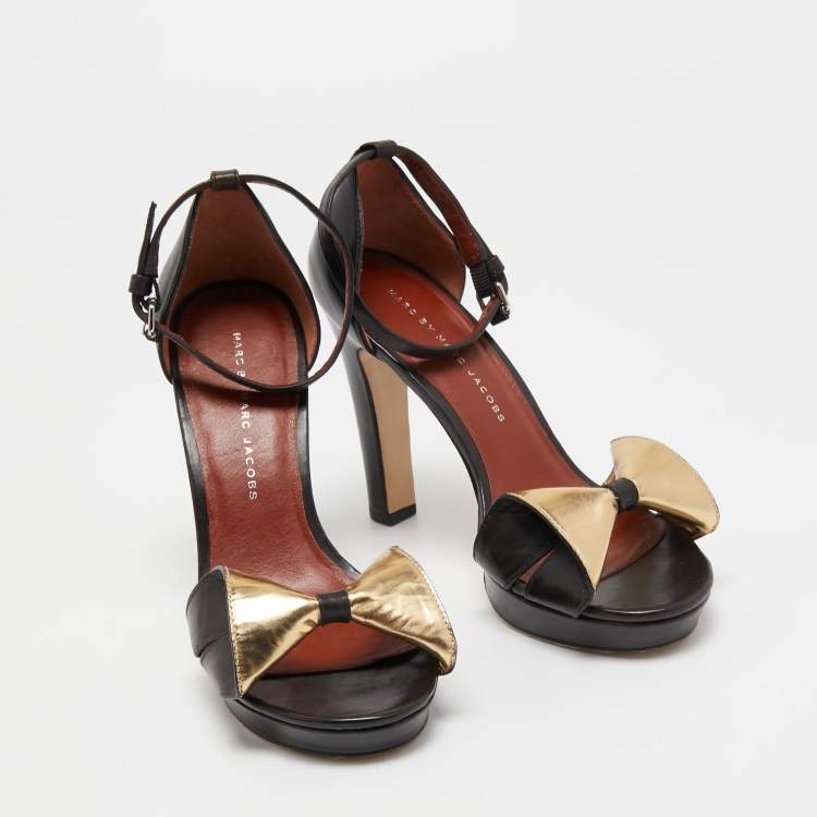 Pre Owned Marc by Marc Jacobs Black Leather Bow Platform Ankle Strap Sandals Size 36