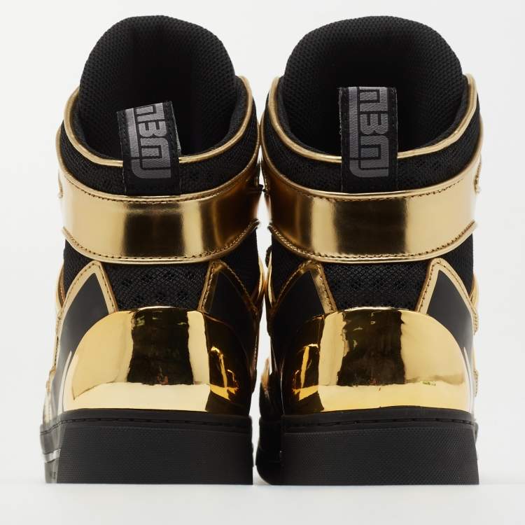 Pre Owned Marc by Marc Jacobs Gold/Black Leather and Fabric High Top Sneakers Size 37 
