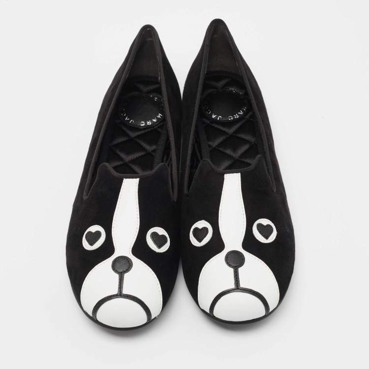 Pre Owned Marc by Marc Jacobs Black/White Suede and Leather Cat Ballet Flats Size 37