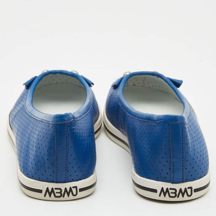 Pre Owned Marc by Marc Jacobs Blue Perforated Leather Mouse Ballet Flats Size 38
