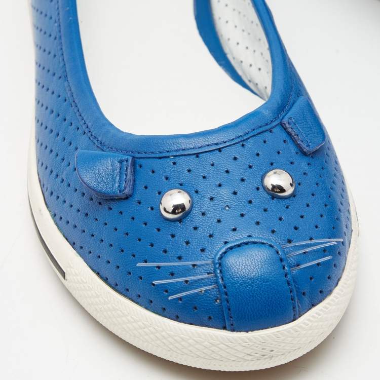Pre Owned Marc by Marc Jacobs Blue Perforated Leather Mouse Ballet Flats Size 38
