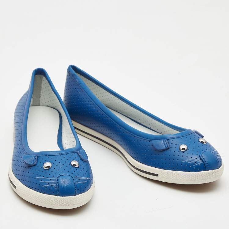 Pre Owned Marc by Marc Jacobs Blue Perforated Leather Mouse Ballet Flats Size 38