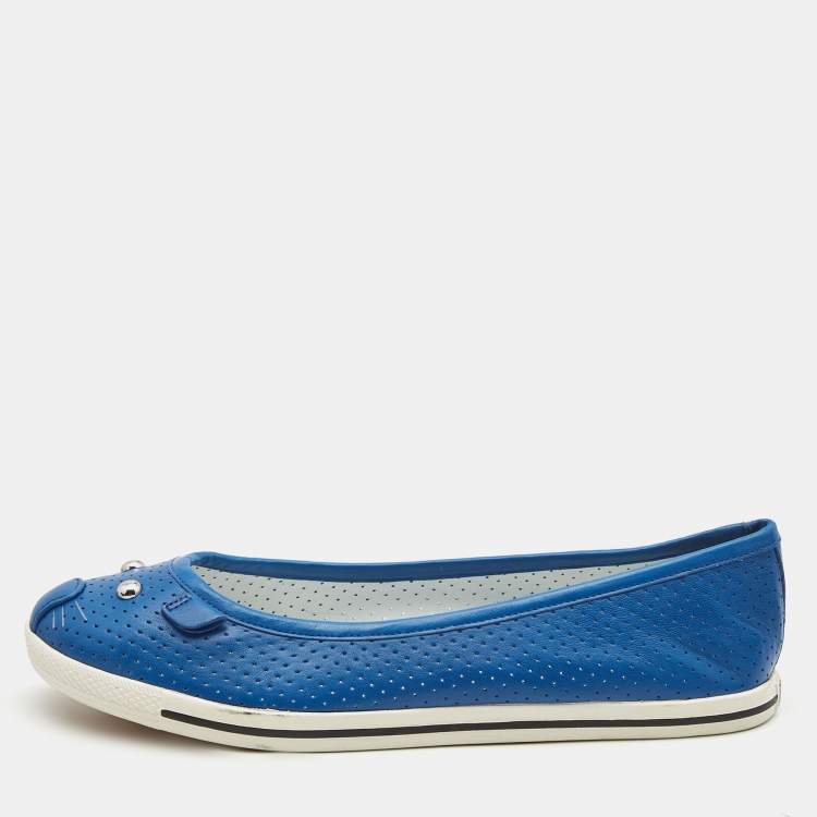 Pre Owned Marc by Marc Jacobs Blue Perforated Leather Mouse Ballet Flats Size 38