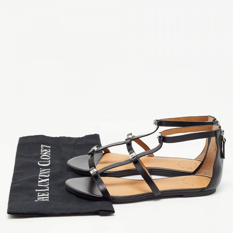 Pre Owned Marc by Marc Jacobs Black Leather Bow Flat Sandals Size 38
