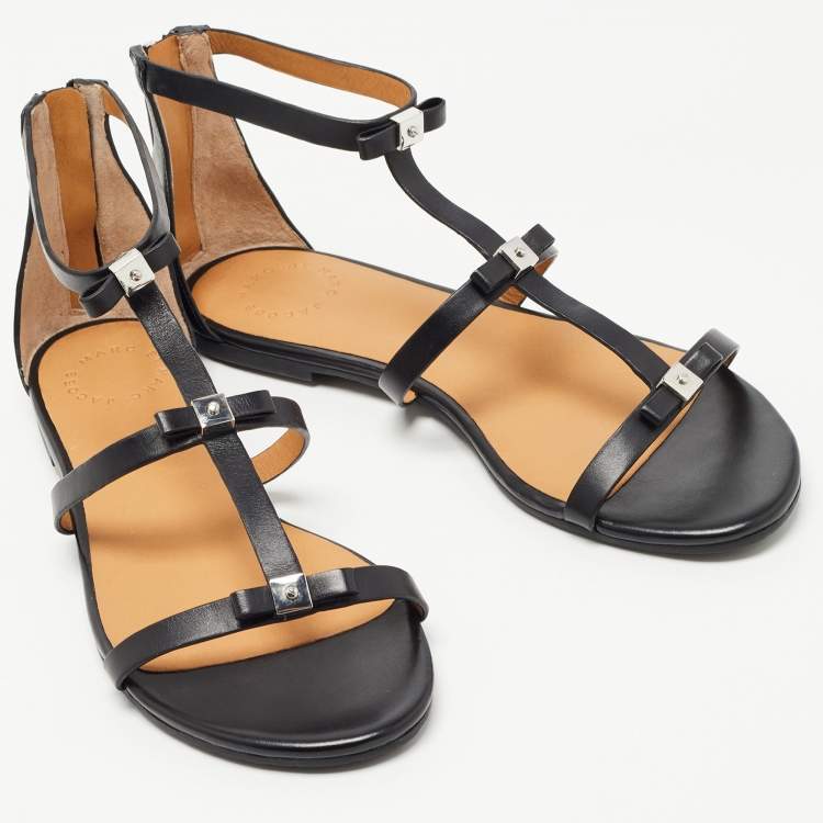 Pre Owned Marc by Marc Jacobs Black Leather Bow Flat Sandals Size 38