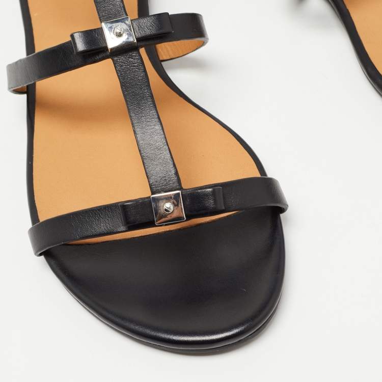 Pre Owned Marc by Marc Jacobs Black Leather Bow Flat Sandals Size 38
