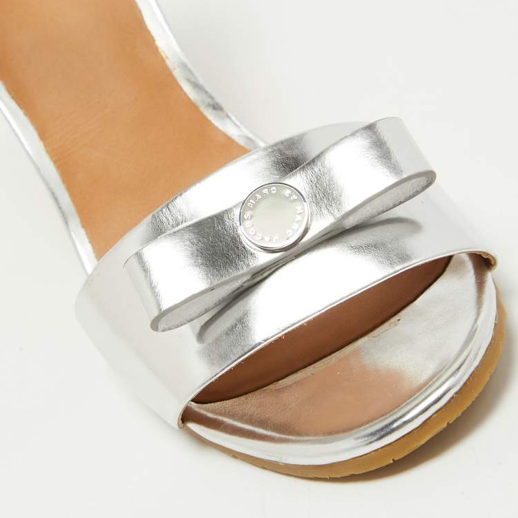 Pre Owned Marc By Marc Jacobs Silver Leather Wedge Sandals Size 36.5