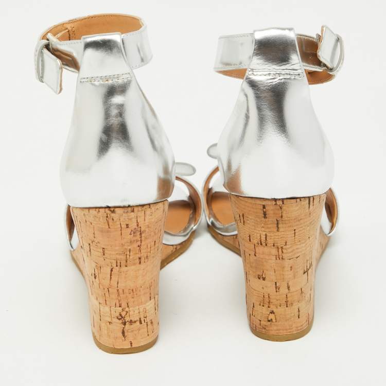 Pre Owned Marc By Marc Jacobs Silver Leather Wedge Sandals Size 36.5