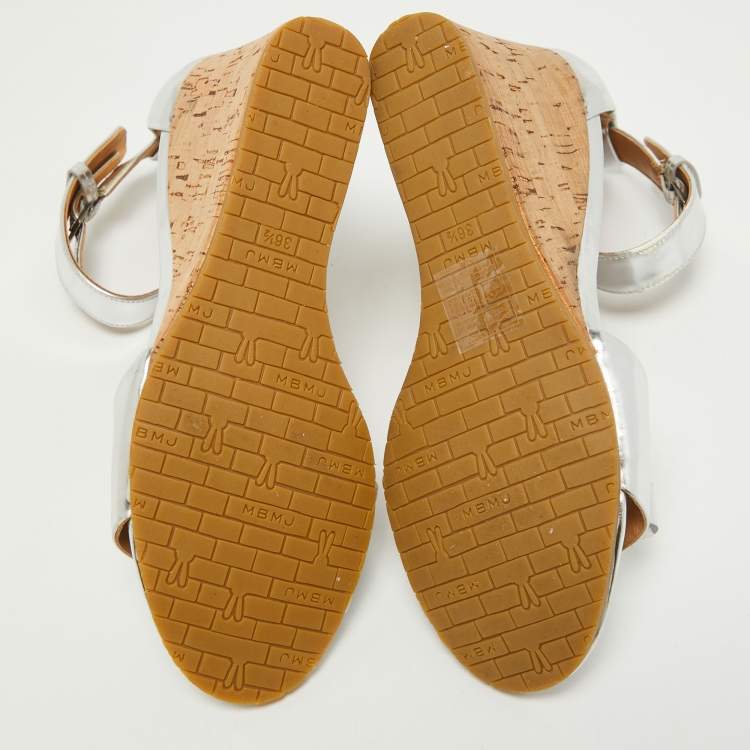 Pre Owned Marc By Marc Jacobs Silver Leather Wedge Sandals Size 36.5