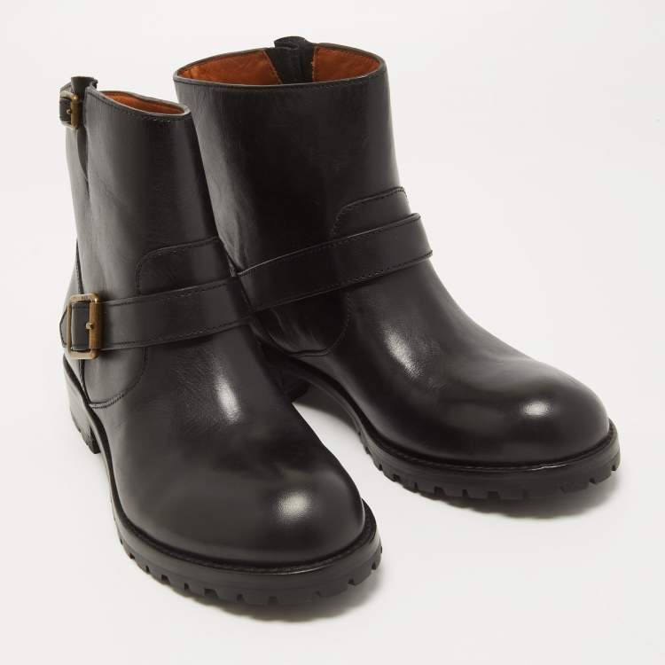 Pre Owned Marc by Marc Jacobs Black Leather Ankle Length Engineer Buckle Boots Size 38