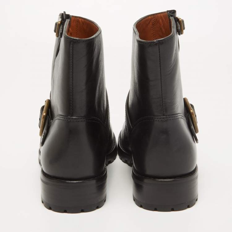 Pre Owned Marc by Marc Jacobs Black Leather Ankle Length Engineer Buckle Boots Size 38