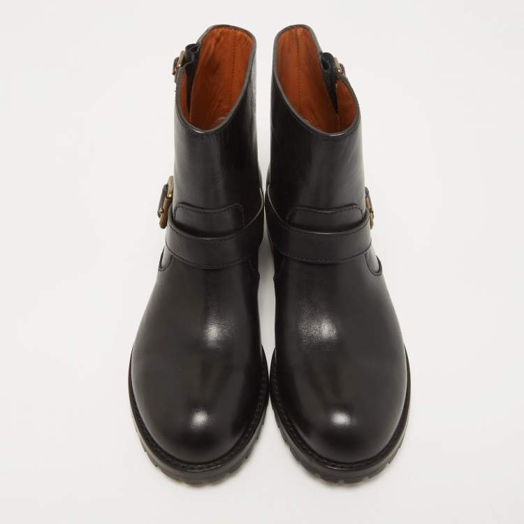 Pre Owned Marc by Marc Jacobs Black Leather Ankle Length Engineer Buckle Boots Size 38