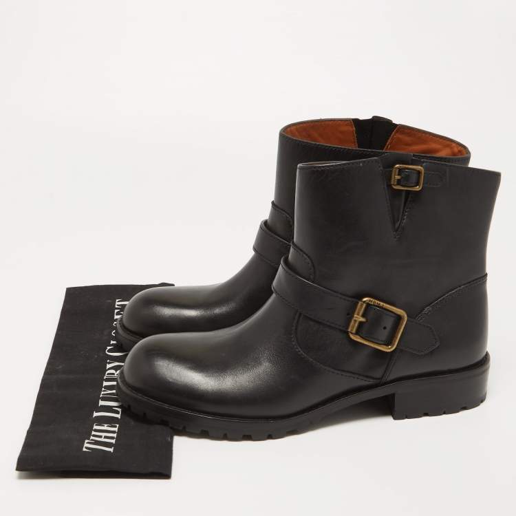 Pre Owned Marc by Marc Jacobs Black Leather Ankle Length Engineer Buckle Boots Size 38