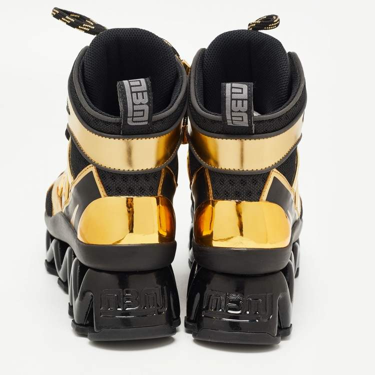 Pre Owned Marc by Marc Jacobs Black/Gold Leather And Mesh Spring Platform High Top Sneakers Size 38