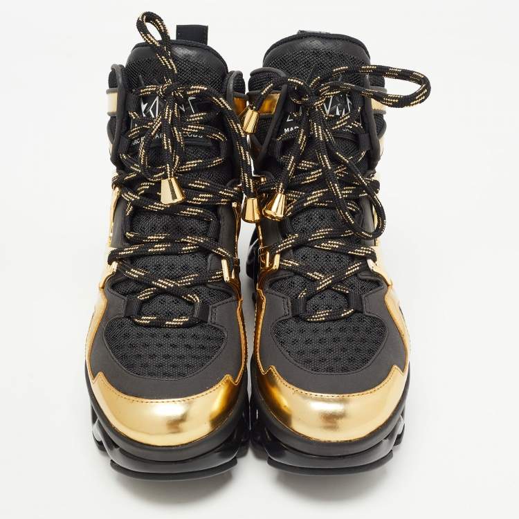 Pre Owned Marc by Marc Jacobs Black/Gold Leather And Mesh Spring Platform High Top Sneakers Size 38