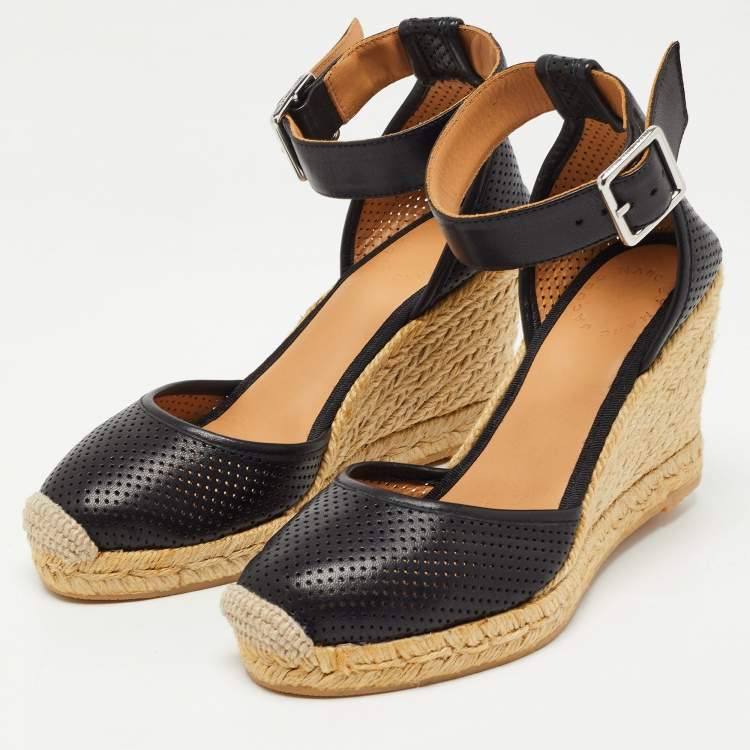 Pre Owned Marc by Marc Jacobs Black Leather Wedge Ankle Strap Sandals Size 36   