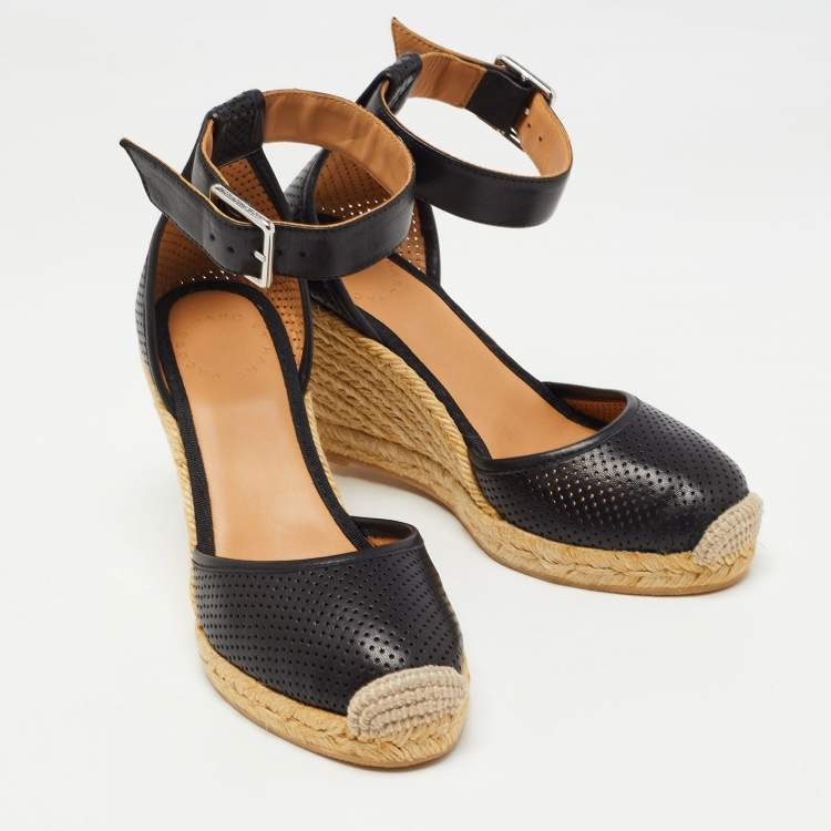 Pre Owned Marc by Marc Jacobs Black Leather Wedge Ankle Strap Sandals Size 36   